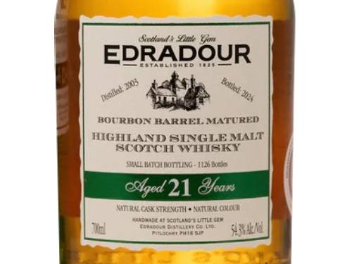 Edradour Distillery Aged 21 Years Bourbon Barrel Matured Highland